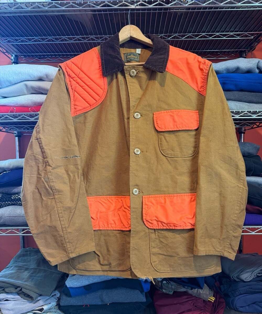Vintage SafTbak Duck Canvas Hunting Jacket Brown Orange Corduroy Collar